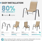 Patio Dining Chairs Set of 4, Outdoor High Stacking Chairs for All Weather, Breathable Seat Fabric and Alloy Steel Frame for Backyard, Porch, Garden (Brown)