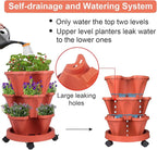 GameXcel Vertical Planter 3 Tier Stackable Planters Garden Planters Strawberry Herb Flower and Vegetable Planter Indoor Outdoor Gardening Pots with Removable Wheels and Tools 2-Pack