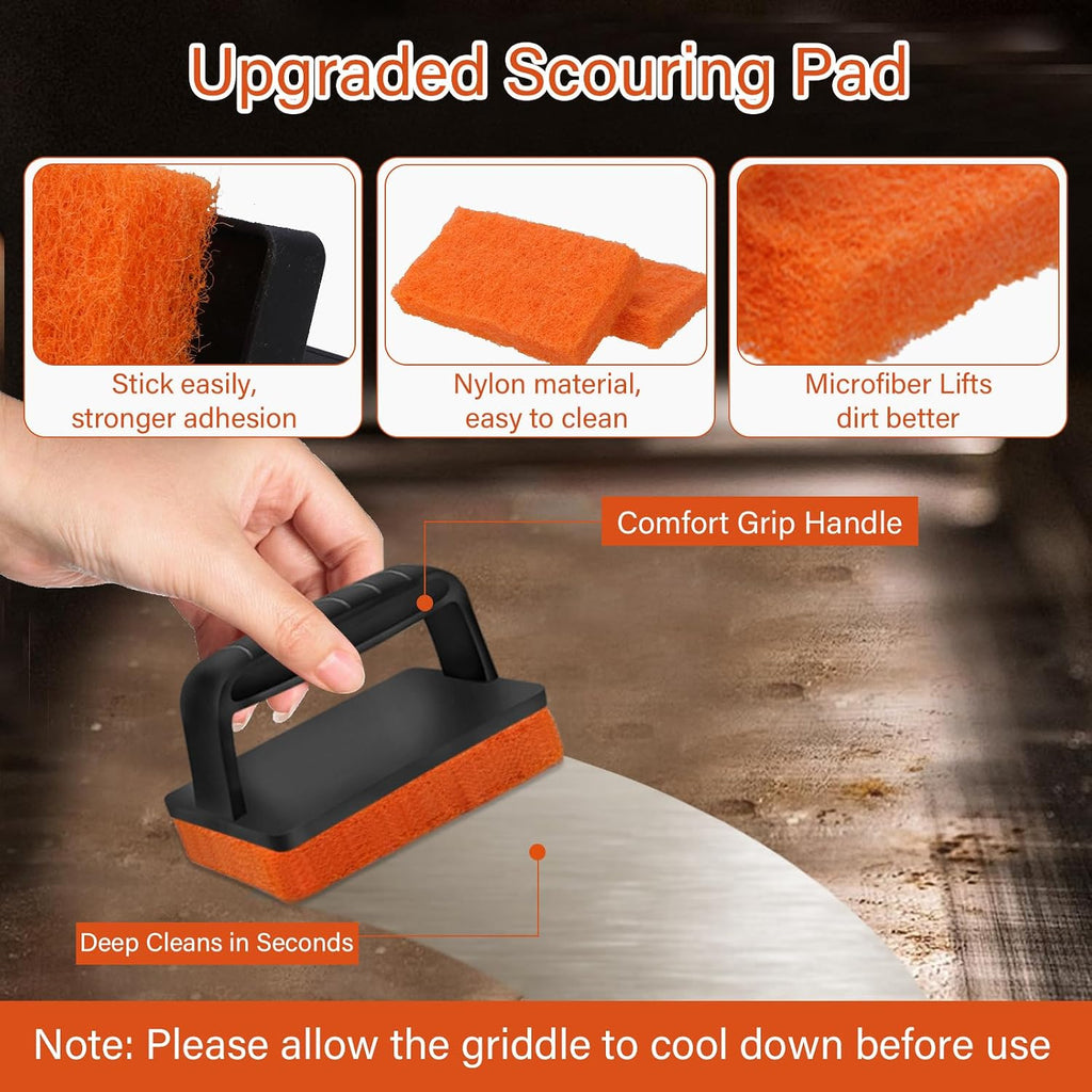 10 Pieces Griddle Cleaning Kit for Blackstone Flat Top Grill | Professional Heavy Huty Scraper, Grill Stones, Scouring Pads and Handles to Remove Grease and Residue from Flat Top Griddles