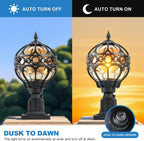 2 Pack Dusk to Dawn Outdoor Lamp Post Lights, 17.5'' Black Aluminum Rust-Proof Globe Post Lighting Fixture for Porch Driveway Garden, Exterior Hardwired Pillar Light with Standard 3" Base