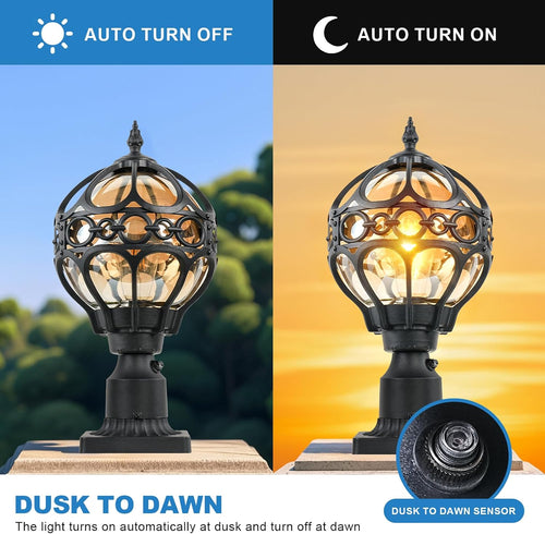 2 Pack Dusk to Dawn Outdoor Lamp Post Lights, 17.5'' Black Aluminum Rust-Proof Globe Post Lighting Fixture for Porch Driveway Garden, Exterior Hardwired Pillar Light with Standard 3" Base
