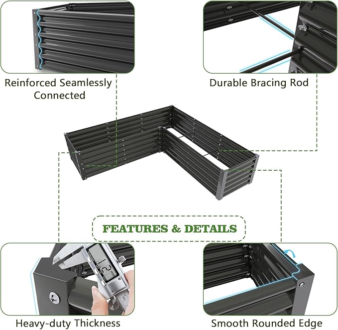 A ANLEOLIFE 12-Piece 18 Inch Tall Raised Garden Beds Kit, L-Shaped, Square & Rectangular Metal Planters for Flexible Backyard Layouts, Quartz Grey