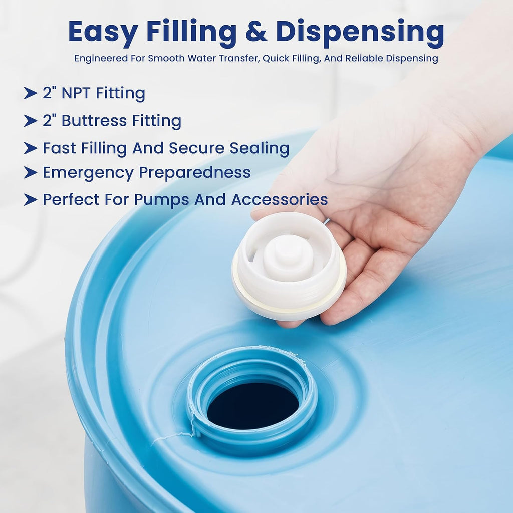 55-Gallon Water Storage Barrel, BPA Free, Emergency Water Supply - Eco Friendly - Made in USA (Blue)