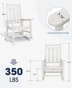 KINGYES Oversized Outdoor Rocking Chair Set of 2, All-Weather Patio Rocking Chairs for Porch, HDPE Outdoor Patio Rockers with High Back & Wide Seat for Garden, Lawn, White