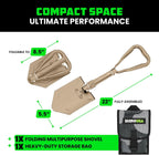 rhino usa folding survival shovel with pick showing dimensions