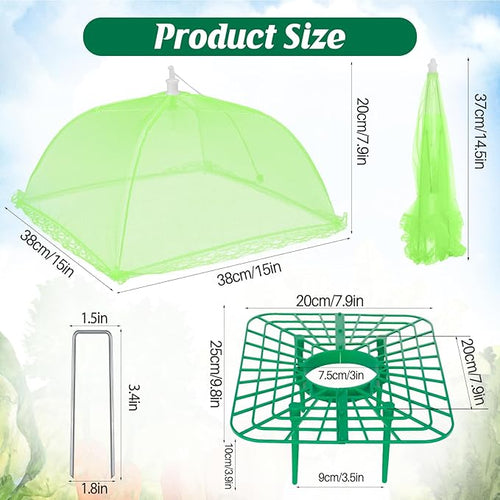 4 Sets Strawberry Plant Support with Mesh Plant Cover,Strawberry Growing Racks Sets with Iron Plant Nails and Storage Bag for Garden Strawberry Vegetables(Green Net - Square)
