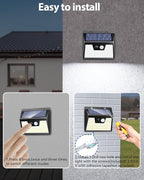 Peasur 2 Pack Solar Lights Outdoor Motion Sensor, 140 LED Solar Powered Fence Wall Light Waterproof, 3 Modes Solar Security Lighting for Outside Yard Deck Garden Stair Step