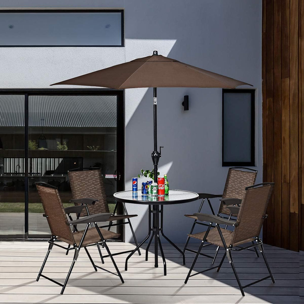 Goplus Folding Sling Chairs Sets of 4 w/Armrests & Adjustable Back | Portable Chairs for Patio Garden Pool Outdoor & Indoor