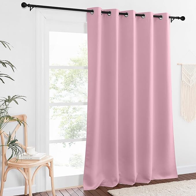 NICETOWN Blackout Curtain Drape for Bedroom - Light Reducing Thermal Insulated Solid Grommet Room Darkening Window Curtain 90 inches Long for Living Room (Rouge Pink, 1 Piece, W66 x L90)