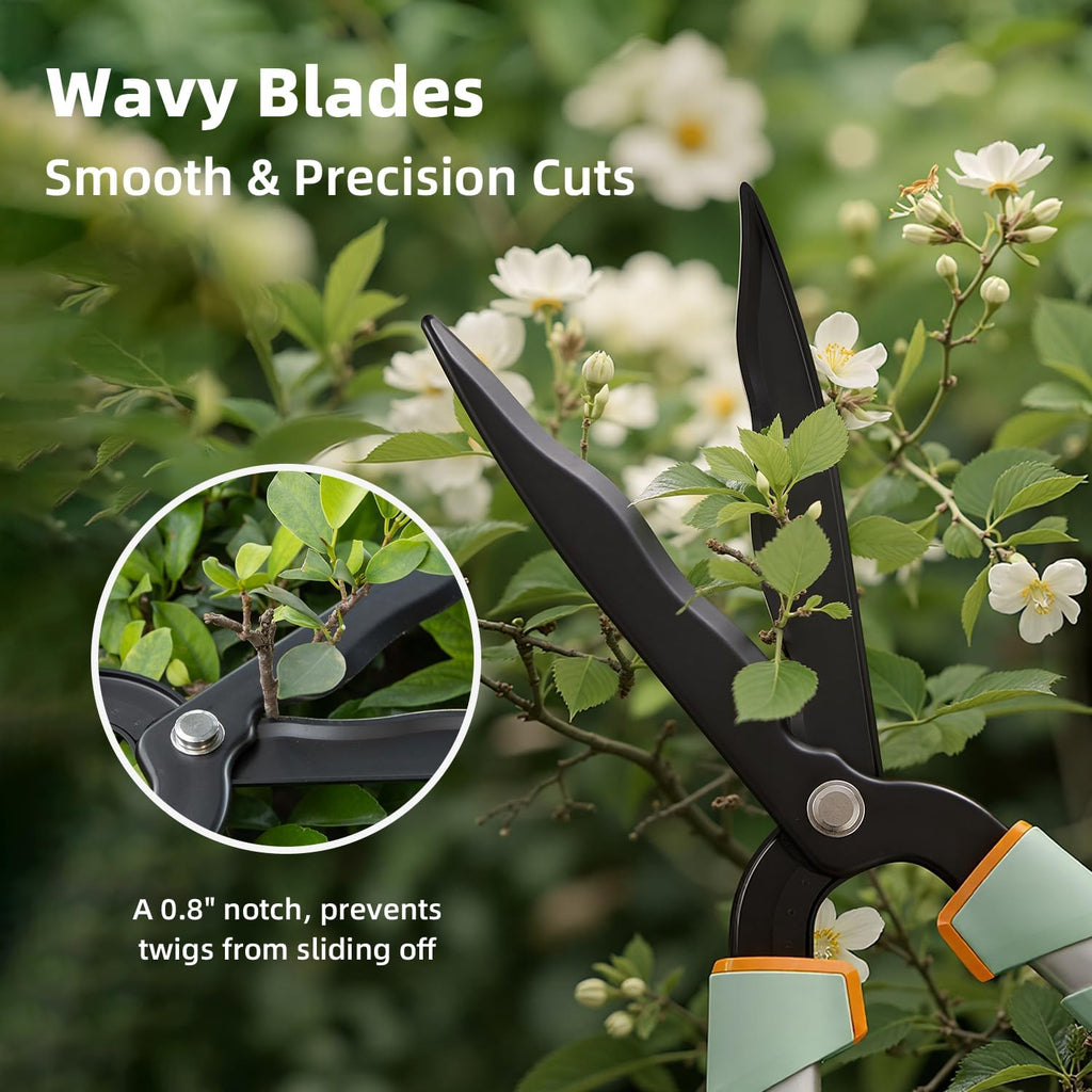 PrunePro® Extendable Hedge Shears Lightweight Ultra Sharp Blade for Bushes | Not Top-Heavy Arthritis Friendly 27"-35" Adjustable Reach for Tall Hedges 10" Stainless Steel Teflon Blades for Clean Cuts