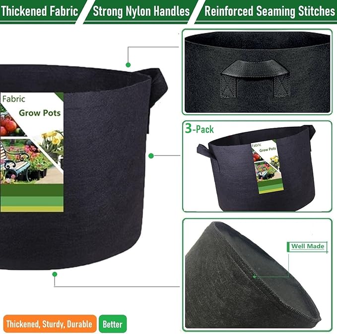 3-Pack 30 Gallon Thickened Plant Grow Bags Large (24x16 in) Heavy Duty Garden Bag Fabric Plant Pots for Tomato,Potato Planter,Flower Pots,Herbs Veggies Planting,Barrel Planter,Leaf Bag,Yard Waste Bags