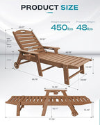 Ciokea Lounge Chair Outdoor, Oversized Chaise Lounge Chair with 5 Positions, HDPE, Patio Lounge Chair with Wheels & Cup Holder for Pool, Deck, Poolside, Teak