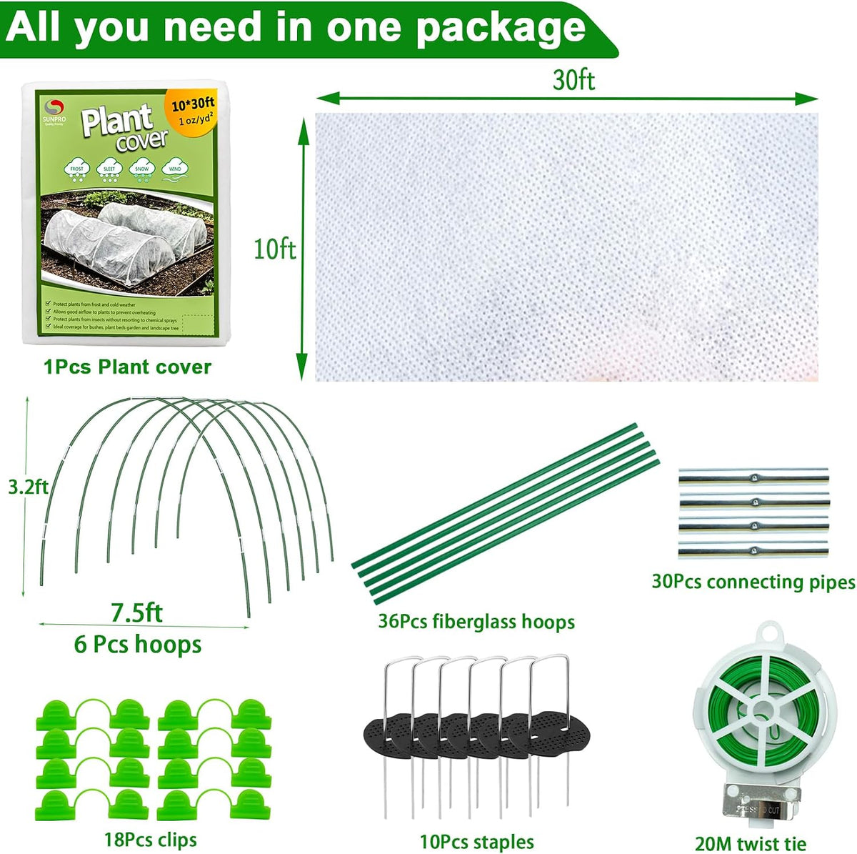 plant covers freeze protection kit, 10 x 30ft, close-up detail