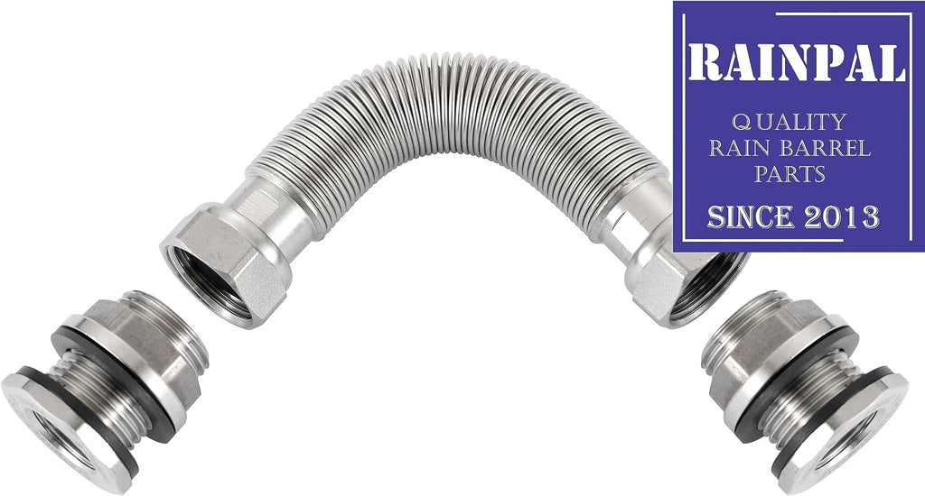 RBLSS5 Heavy Duty Stainless Steel Rain Barrel Linking Kit (Two SS304 Bulkhead Fittings and One 5” SS304 Corrugated Hose Expandable to 7.5”) (1)