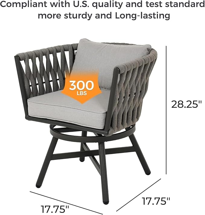 Grand patio 7-Piece Outdoor Dining Set for 6, Patio Dining Furniture Set for 6 Swivel Rope Wicker Chairs & 1 Expandable Rectangular Dining Table, Light Gray Brown