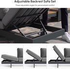 homary Outdoor Conversation Sets, 6 Piece Aluminum & Teak Patio Sectional Sofa Set with Adjustable Backrests, Waterproof Cushions, Ideal for Patios & Balconies | Outdoor Materials, Fade Resistant, Modular design