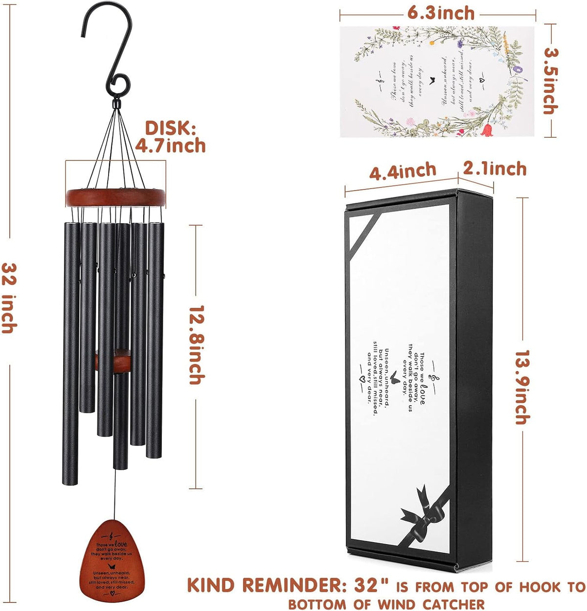 memorial wind chimes, sympathy gift for loss of, package contents