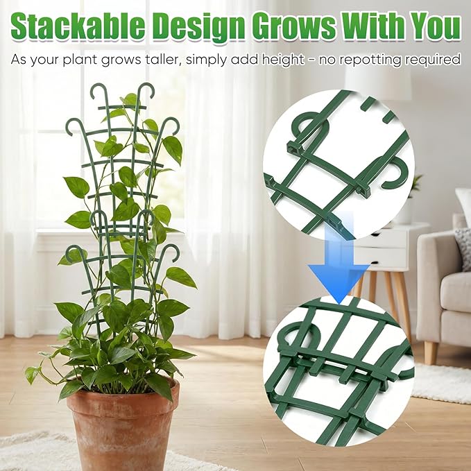Plant Support Stakes,Stackable Plant Trellis for Indoor Climbing Plants,Small Plant Climbing Trellis for Potted Plants Plastic Climbing,Potted Plant Trellis for Houseplants (6PCS)