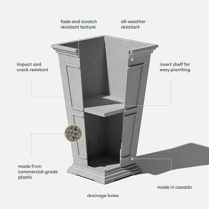 Veradek Brixton Series Tall Planter - Large Outdoor Planter for Front Porch/Patio | Crack-Resistant Plastic for All-Weather Use | Classic Estate Design for Tall Plants, Flowers, Trees