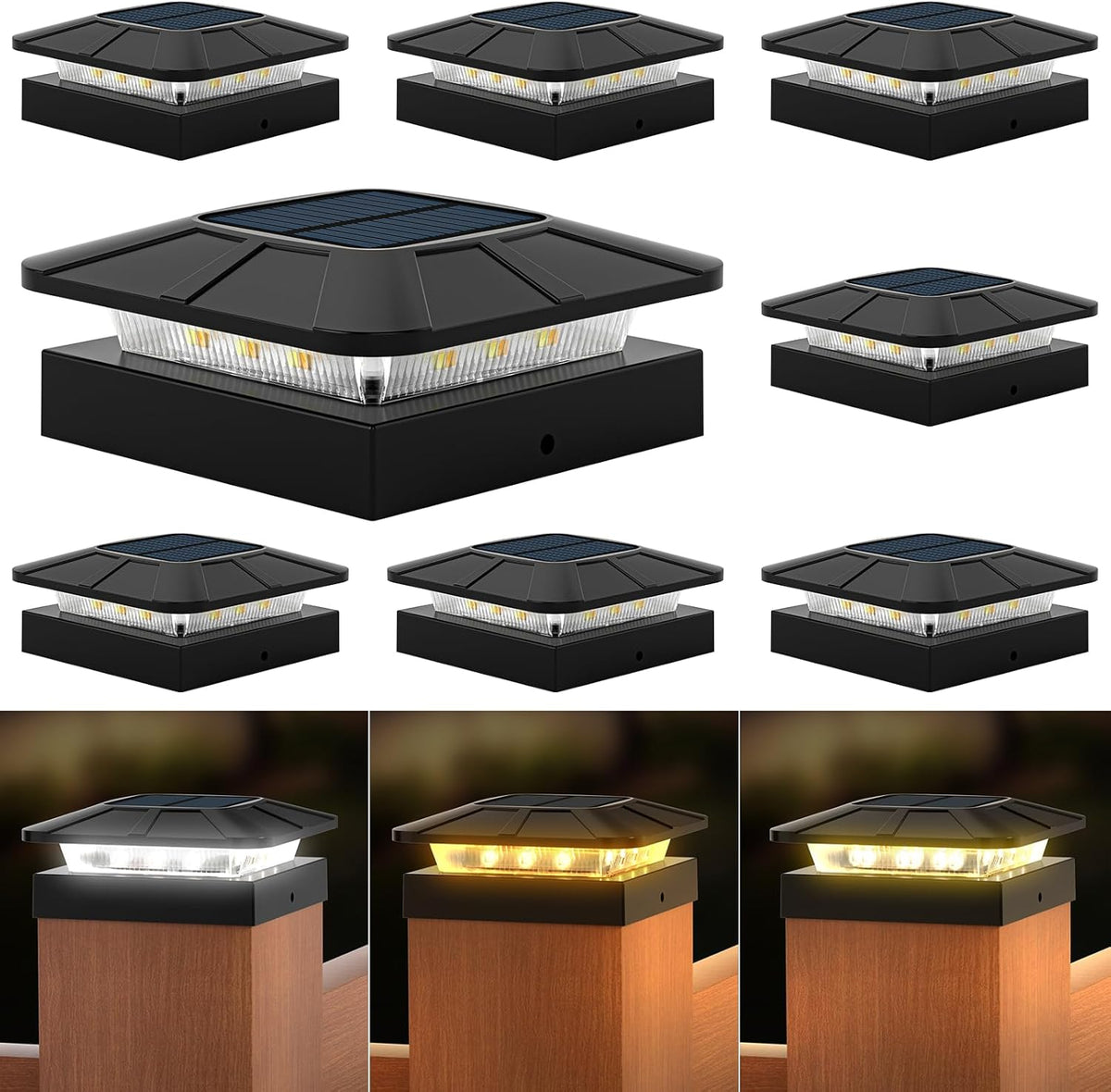 4x4 solar fence post cap lights outdoor waterproof, main product view