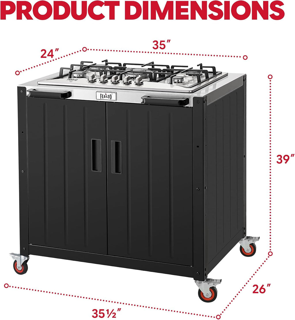 feasto modular outdoor kitchen island with 5-burner gas, close-up detail