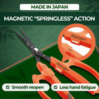 Saboten Japanese Harvesting Shears, Magnetic Springless, Fine-Tip Angled Blade, Fluorine-Coated Steel, Non-Slip Grip, Safety Lock, Made in Japan (Orange)