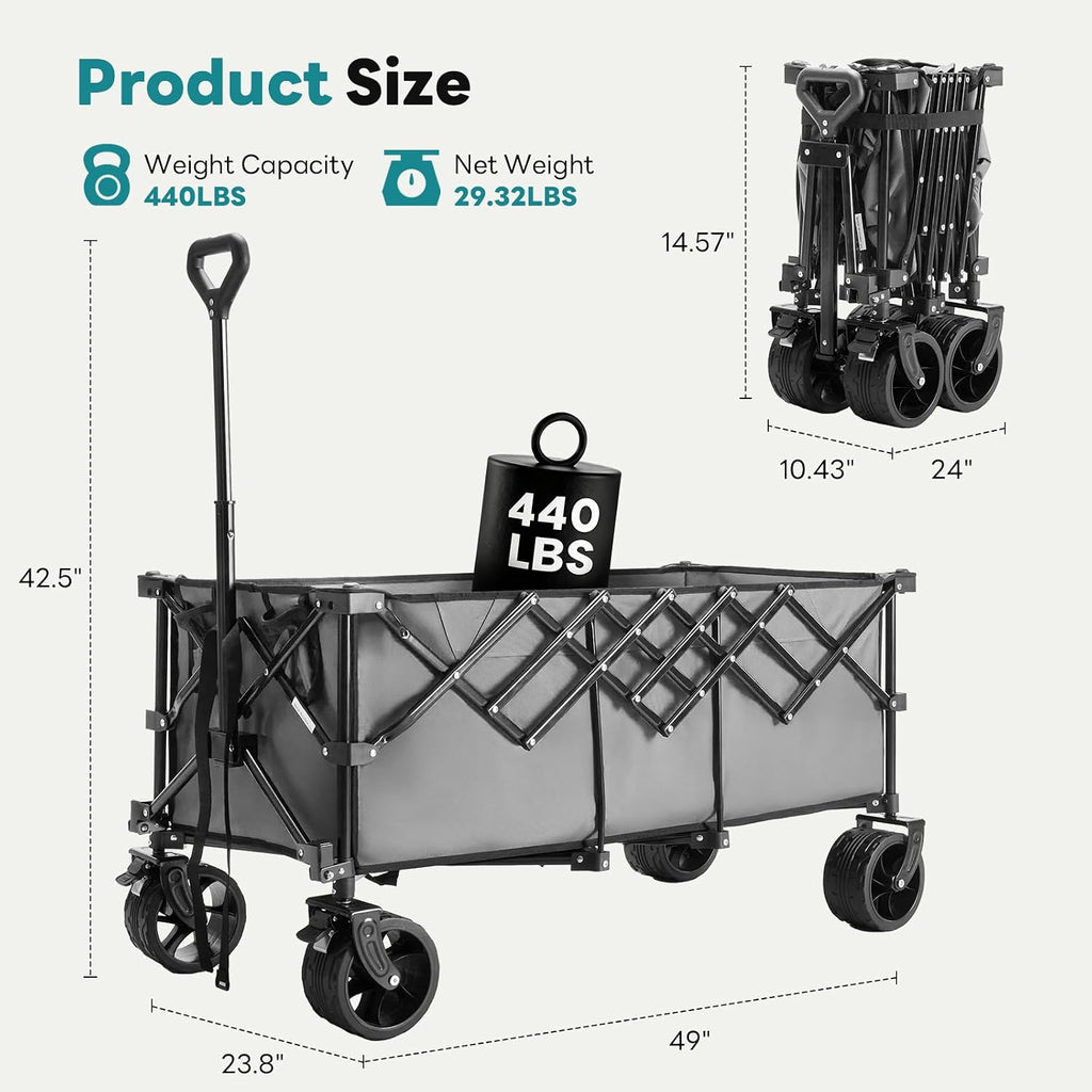 dumos 49" l collapsible wagon with wheels, large, close-up detail