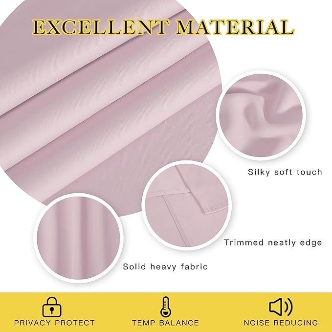NICETOWN Room Darkening Baby Pink Curtains W100 x L84 for Sliding Door, Grommet Thermal Insulated Light Blocking Window Treatments for Bedroom/Living Room, 1 Panel