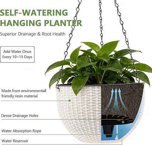 4 Sets of 8.2 Inch Self Watering Hanging Planter Flower Pots, Suitable for Indoor and Outdoor Plant Flower, Basket Flower Pots with Hanging Chains, Spray Bottles, Planting Tools, Hook (White)