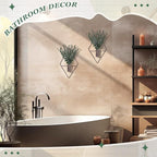 Jexine 8 Pcs Hanging Planters with Artificial Eucalyptus Metal Hanging Vase Indoor Plants Holder Modern Geometric Boho Bathroom Wall Decor for Living Room Home Office, Bronze