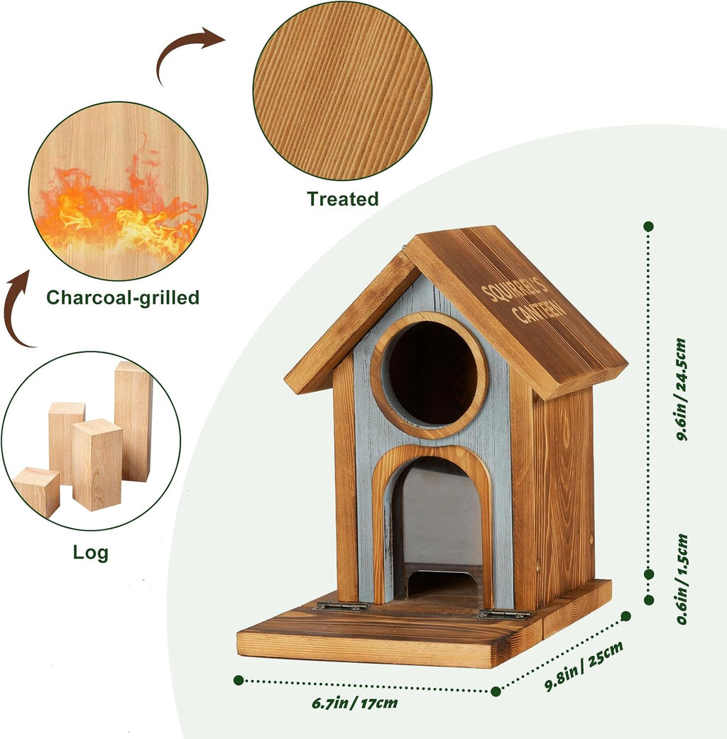 Wooden Squirrel Feeder, Large Capacity Squirrels Feeders for Outside, Sturdy Construction, No Assembly Lovely Chipmunk Feeder for Corn, Peanut, Nuts, Chestnuts (Brown-1pk)