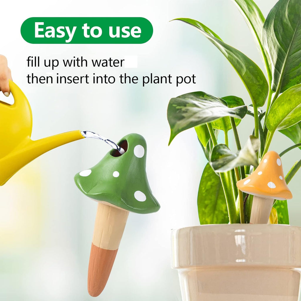 Self Watering Spikes Mushroom Shaped Plant Watering Globes | Irrigation Terracotta Watering Device Garden Waterer for Indoor Outdoor Plant 4 Packs