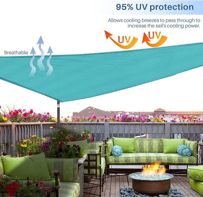 E&K Sunrise 9' x 9' x 9' Sun Shade Sail Triangle Canopy Shade Cover UV Block for Patio Backyard Garden Outdoor (Turquoise)