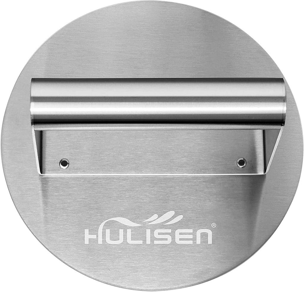 HULISEN Stainless Steel Burger Press, 6.2 inch Round Burger Smasher, Professional Griddle Accessories Kit, Grill Press Perfect for Flat Top Griddle Grill Cooking | Flat Edge, Even Pressure for Thin Patties, Dishwasher Safe, Griddle Accessories Fit Flat