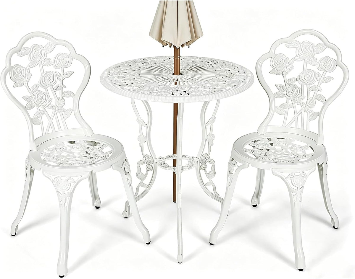 dortala outdoor bistro set for 2, cast aluminum, main product view
