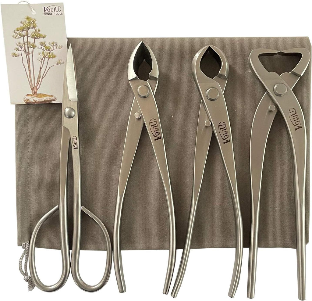 Vouiu 4-Piece Bonsai Tool Set,Concave Cutter,Knob Cutter,Trunk Splitter,Bonsai Scissors