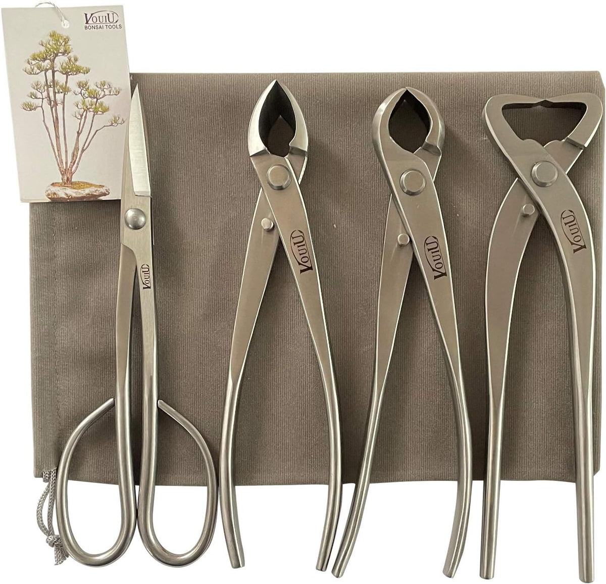 vouiu 4-piece bonsai tool set,concave cutter,knob cutter,trunk splitter,bonsai shown in use