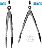 Zulay Premium Set of Stainless Steel Tongs for Cooking, Grilling and Barbecue - 12" Heavy Duty Silicone Tongs with Heat Resistant, Nonstick, Silicone Heads, Best for Non-Scratch Cookware