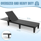 EFU Lounge Chair Outdoor, Set of 2 High-Impact PP Tanning Chairs, Black | All-Weather UV-Resistant & Waterproof Patio, Heavy Duty Pool Lounge Chairs Great for Pool & Yard, 5 Position Adjustable