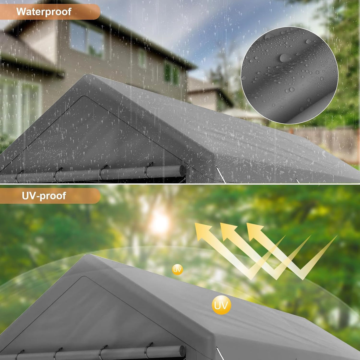 10x20 heavy duty carport, storage carport with sidewalls, close-up detail
