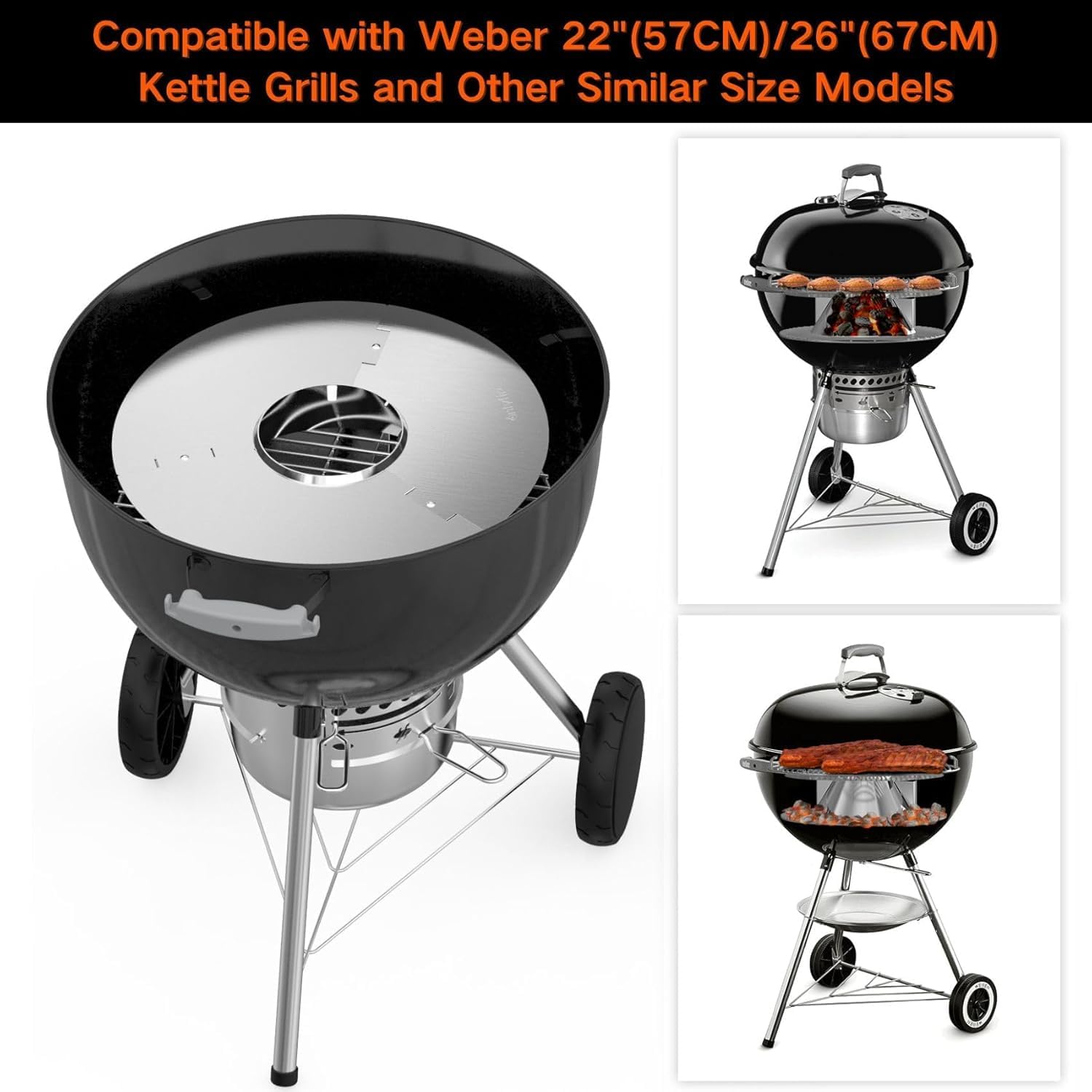 onlyfire Charcoal Holder with Diffuser Ring for Weber 22/26‑Inch Kettle | for Weber 22" & 26" Kettle Grills, Accessories for Snake Method, Slow Roasting