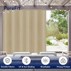 PureFit Outdoor Curtains for Patio Waterproof Weatherproof, UV Resistant Outside Curtains for Gazebo, Front Porch, Pergola, Sun Blocking Privacy Curtain, 100W x 120L inch, 1 Panel, Beige
