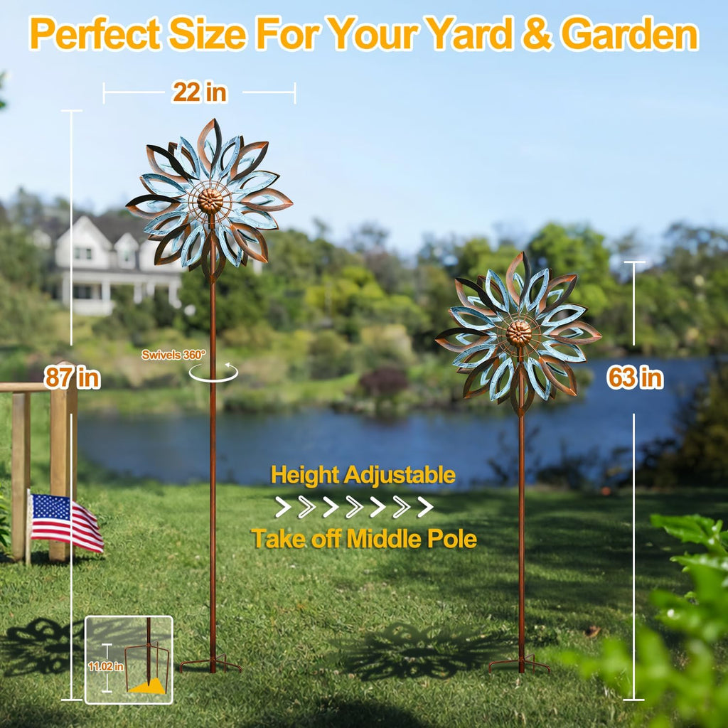 LimeHill Solar Wind Spinners Outdoor, Metal Large Wind Spinner with Stake, Garden Spinner Windmill for Yard, Gift for Family Friends (22" W x 87" H)