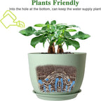 12inch Large Plant Pot, Modern Plastic Planter with High Driange Holes and Saucer for Indoor Outdoor Garden Plants and Flowers, Green