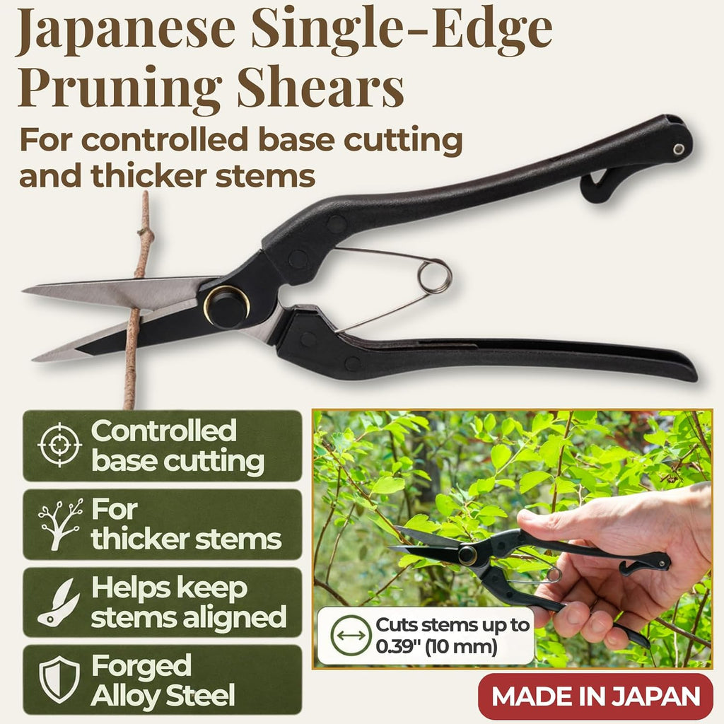 Wablade Japanese Pruning Shears, 8.2" Long, Cuts up to 0.39", Made in Japan | Precision bonsai scissors for thicker stems & base cutting, forged alloy steel blade for clean, controlled cuts, Single-Edge