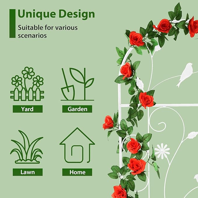 Metal Garden Trellis for Climbing Plants, 2 Pack 86.5" x 19.7" White Plant Trellis Outdoor, Clematis Rrellis Outdoor, Arched Decoration Suitable for lawns, Gard, White
