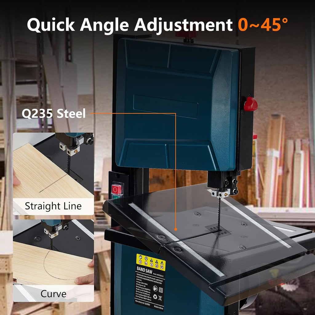 8 in band saw, explorehorizon 0-45 tilting range shown in use