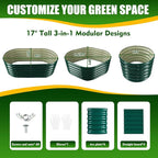 17" Tall Elevated Oval Metal Raised Garden Bed - 4ft x 2ft in Size and 0.8MM Thick Durable Planter Bed/Box for Vegetables Flowers Succulent at Patio/Garden Outdoor (Dark Green, 4X2X1.4 FT)