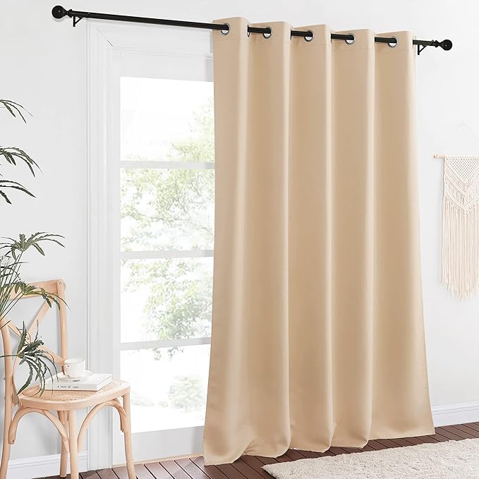 NICETOWN Blackout Sliding Glass Door Curtain 110 inch Length, Grommet Thermal Curtain Room Darkening Window Treatment for Bedroom/Living Room, Biscotti Beige, W66 x L110, 1 Panel