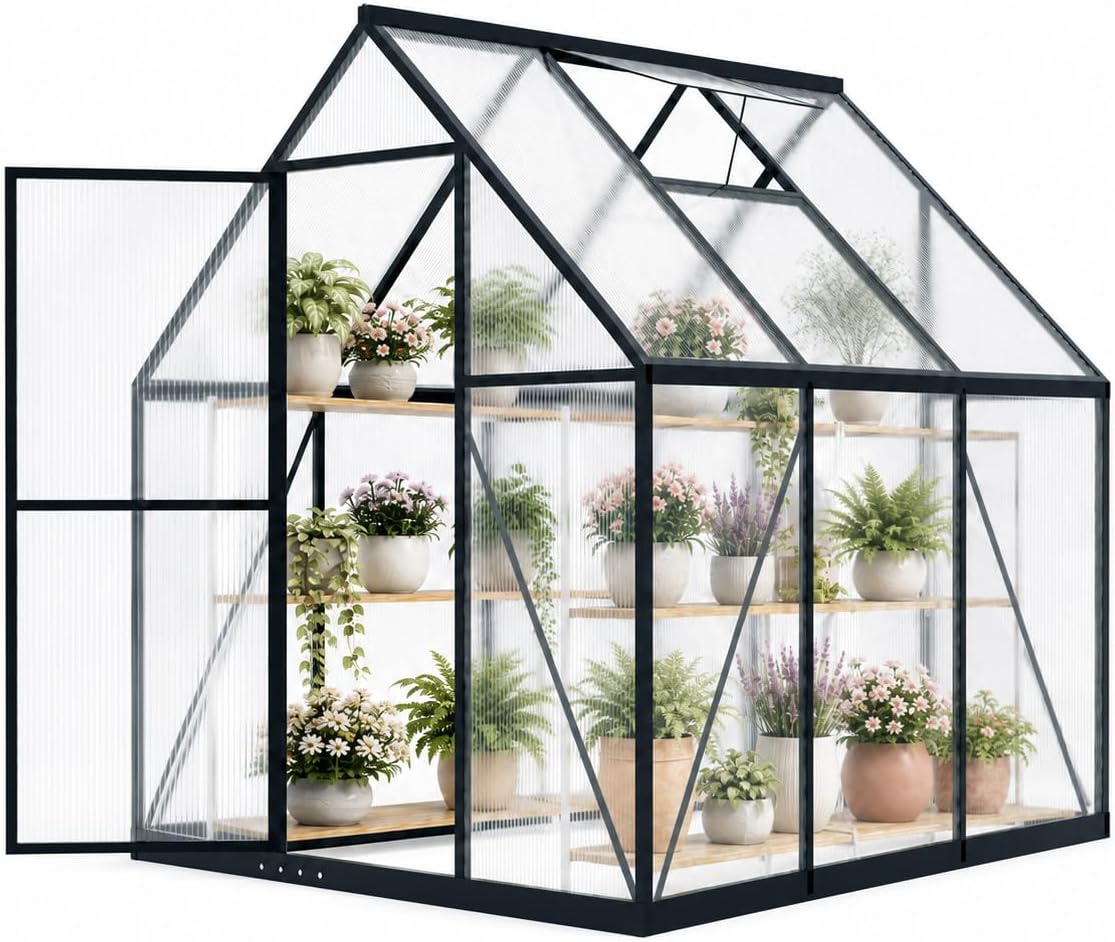 hooyeah 6 x 6 ft polycarbonate greenhouse for, main product view